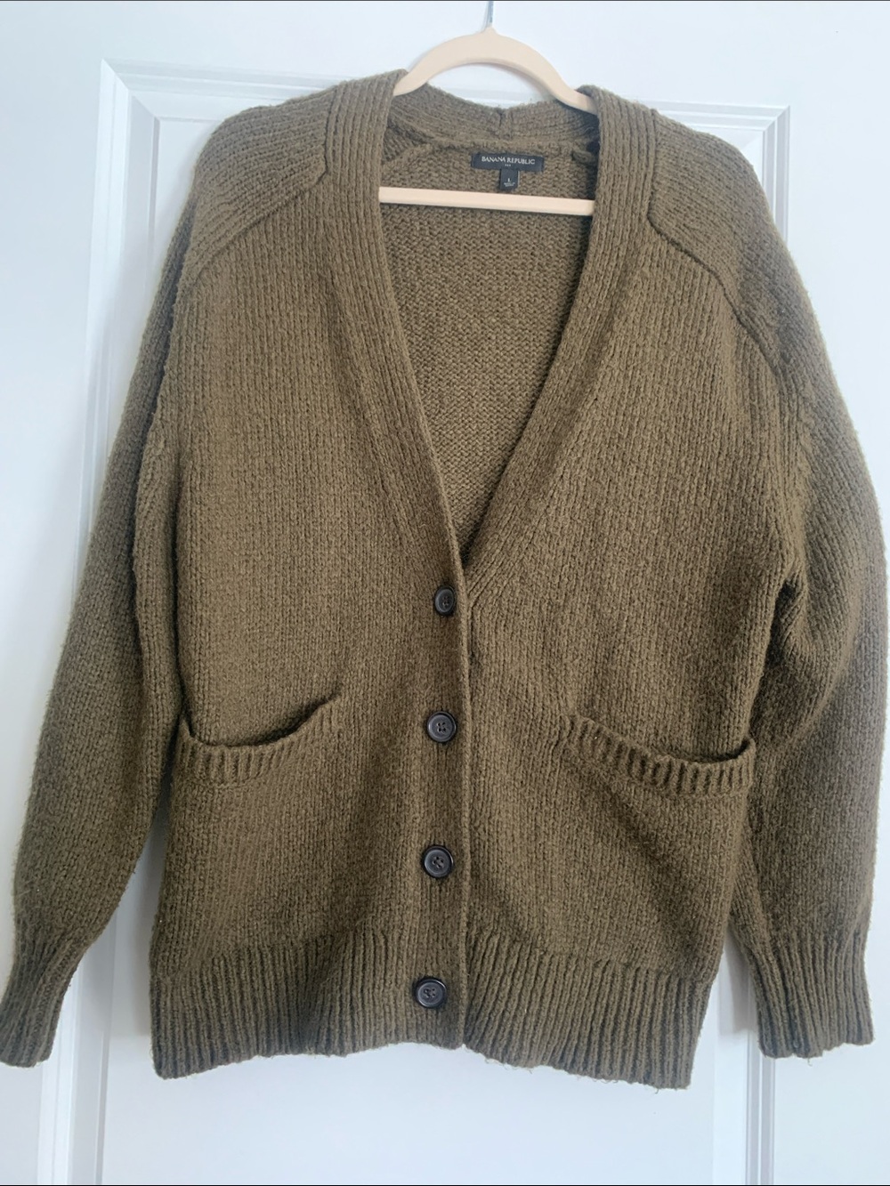 Banana Republic Olive Green Button-Front Wool Cardigan